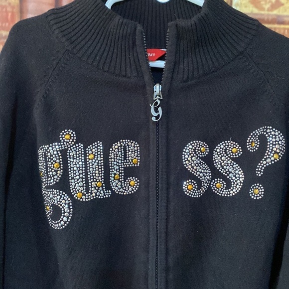 Girls GUESS black‎ bling sparkle zip up logo sweater Wide Ribbed bottom … - Picture 1 of 6